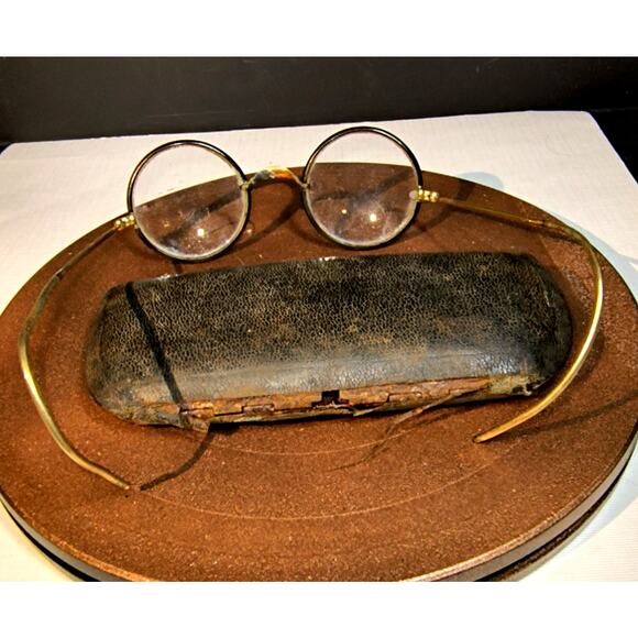 1681.  Antique Round Bifocal Eyeglasses Wire Frame with Case main image 4